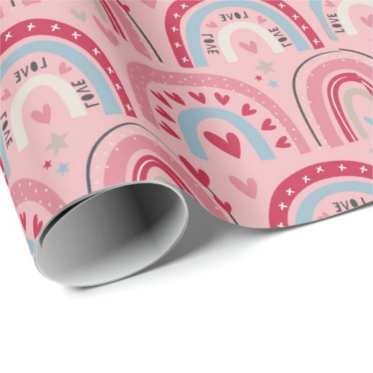 Liebe Herz Valentinstag Rainbow Wrapping Paper Geschenkpapier (Rolleneckpunkt)