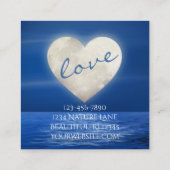 Liebe Herz Vollmond über Wasser Strand Quadratische Visitenkarte (Rückseite)
