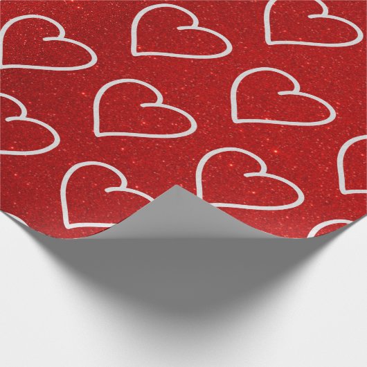Liebe Herz Weißer Glitzer Valentine Wrapping Pape Geschenkpapier (Ecke)