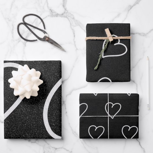 Liebe Herz Weißer Glitzer Valentine Wrapping Pape Geschenkpapier Set (Vorderseite)