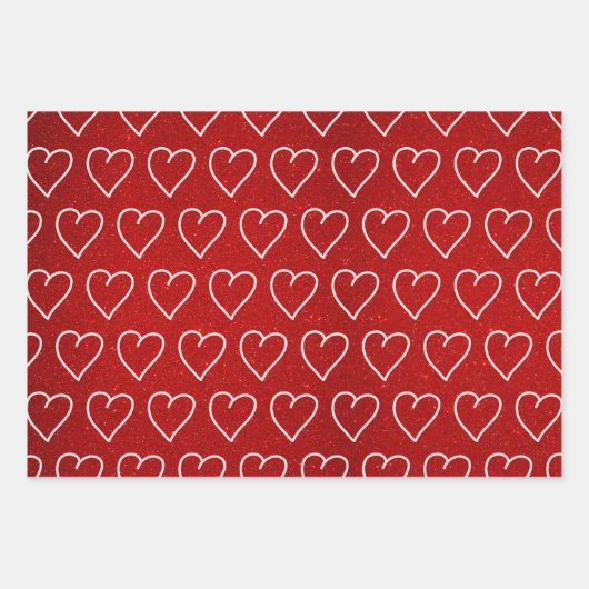 Liebe Herz Weißer Glitzer Valentine Wrapping Pape Geschenkpapier Set (Vorderseite 3)