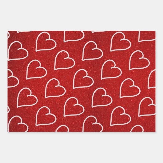 Liebe Herz Weißer Glitzer Valentine Wrapping Pape Geschenkpapier Set (Vorderseite 2)