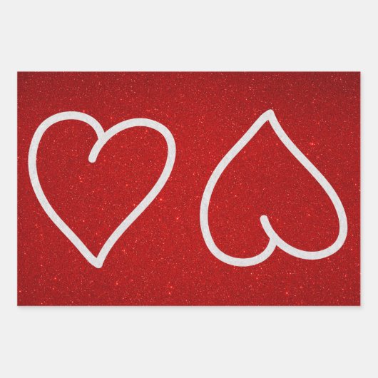 Liebe Herz Weißer Glitzer Valentine Wrapping Pape Geschenkpapier Set (Vorderseite)