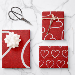 Liebe Herz Weißer Glitzer Valentine Wrapping Pape Geschenkpapier Set