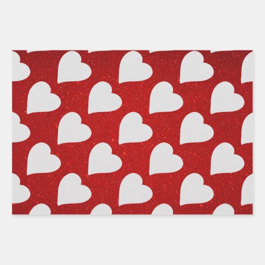 Liebe Herz Weißer Glitzer Valentine Wrapping Pape Geschenkpapier Set (Vorderseite 2)