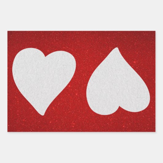Liebe Herz Weißer Glitzer Valentine Wrapping Pape Geschenkpapier Set (Vorderseite)