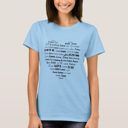Liebe Herz Word Cloud in Black T-Shirt (Vorderseite)