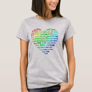 Liebe Herz Word Cloud in Rainbow Colors T - Shirt