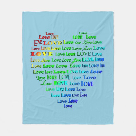 Liebe Herz Word Cloud in Regenbogenfarben Fleecedecke (Vorderseite)