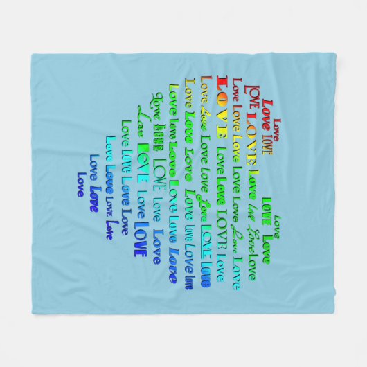 Liebe Herz Word Cloud in Regenbogenfarben Fleecedecke (Vorderseite (Horizontal))