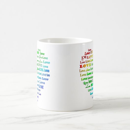 Liebe Herz Word Cloud in Regenbogenfarben Kaffeetasse (Mittel)