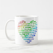 Liebe Herz Word Cloud in Regenbogenfarben Kaffeetasse (Links)