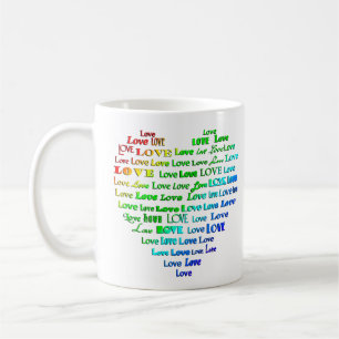Liebe Herz Word Cloud in Regenbogenfarben Kaffeetasse