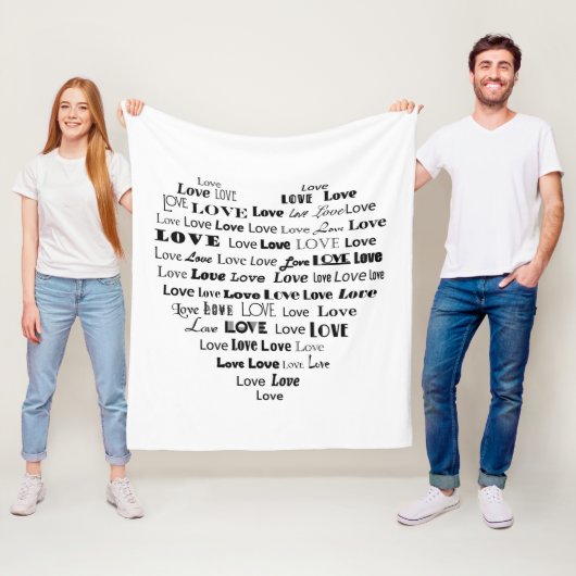 Liebe Herz Word Cloud - Schwarz auf Weiß Fleecedecke (Beispiel)