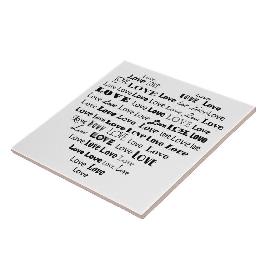 Liebe Herz-Word-Cloud - Schwarz/Weiß Fliese (Seite)