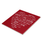 Liebe Herz Word Cloud - White on Dark Red Fliese (Seite)