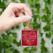 Liebe Herz Word Cloud - White on Dark Red Schlüsselanhänger (Hand)