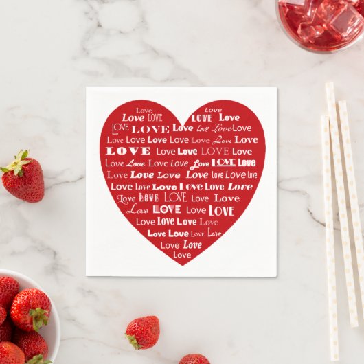 Liebe Herz Word Cloud - White on Dark Red Serviette (Beispiel)