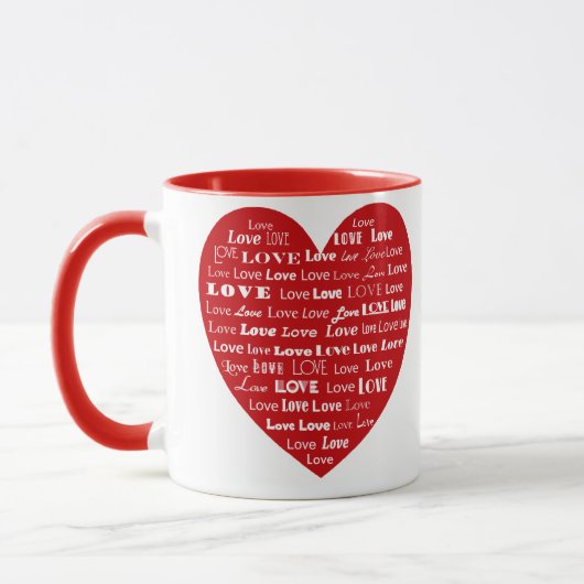 Liebe Herz Word Cloud - White on Dark Red Tasse (Links)