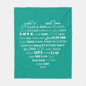 Liebe-Herz-Wort-Wolke - Weiß auf Türkis Fleecedecke (Vorderseite)