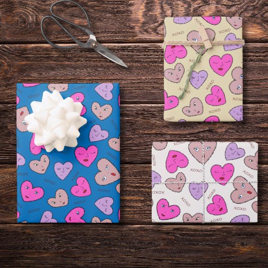 Liebe Herzen Gesichter Xoxo Geschenkpapier Set