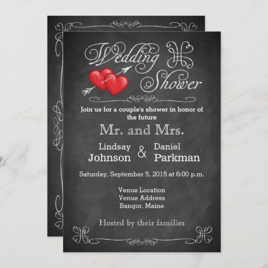 Liebe-Herzen, Rolle-Tafel-Polterabend Einladung (Vorne/Hinten)