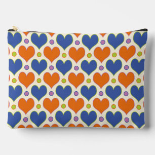 Liebe-Herzen- und Punkte-Muster in Blau und Orange Zubehörtasche