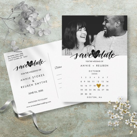 Liebe Herzkalender Save the Date Foto Postkarte
