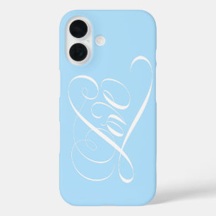 Liebe Herzkalligraphie Blasses Eis Blau iPhone 16 Hülle
