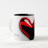 Liebe Herzmonogramm Name einfach modern minimal Zweifarbige Tasse (Vorderseite Links)