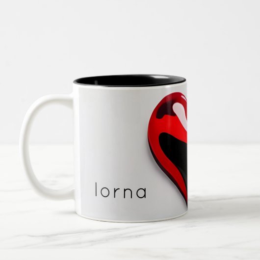 Liebe Herzmonogramm Name einfach modern minimal Zweifarbige Tasse (Links)