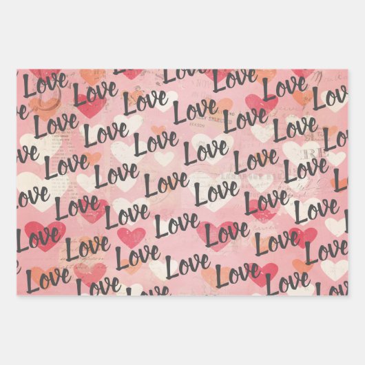 Liebe Herzmuster Valentine Geschenkpapier Set (Vorderseite)