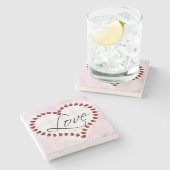 LIEBE Herzrosa und Rotes Valentin Steinuntersetzer (Seitenansicht)