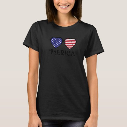 Liebe Herzsonnenbrille Graf. 4. Juli US-Flagge T-Shirt (Vorderseite)