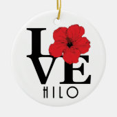 LIEBE Hilo Hawaii Roter Hibiskus Keramik Ornament (Vorne)