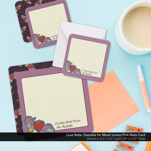 Liebe Hinweis: Doodles für Musikliebhaber Pink Mitteilungskarte