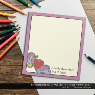 Liebe Hinweis: Doodles für Musikliebhaber Pink Notizblock