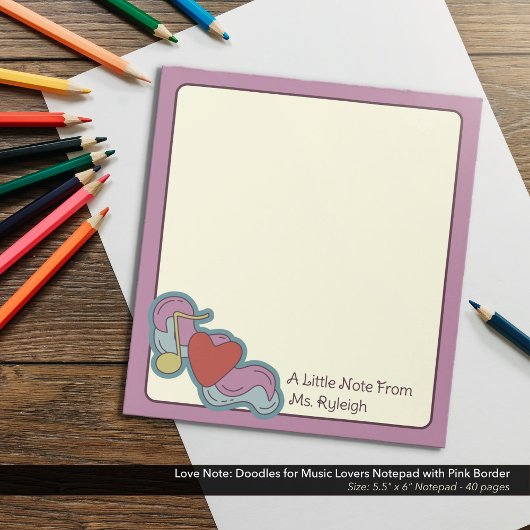 Liebe Hinweis: Doodles für Musikliebhaber Pink Notizblock