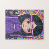 Liebe Hippie Girl Peace Signature Big Eyes Lila Puzzle (Horizontal)