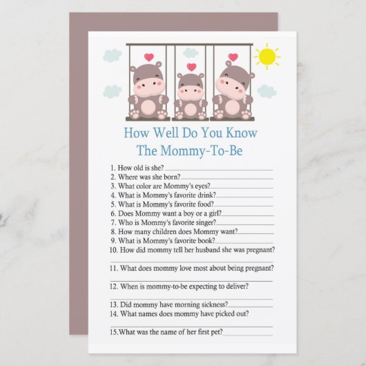 Liebe Hippo Wie gut kennen Sie Babyduschenspiel? (Vorne/Hinten)