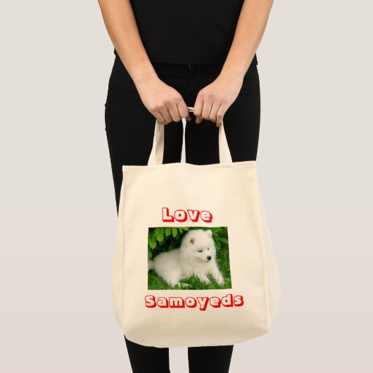 Liebe Hite Samoyed Welpe Tote Tasche (Vorderseite (Produkt))