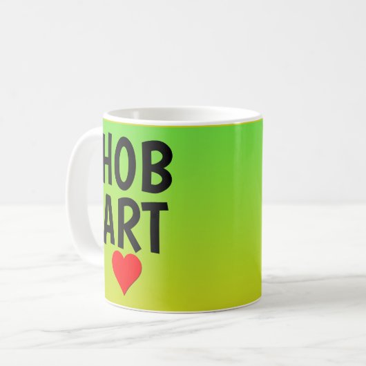 Liebe HOBART (oder Ihr Text) Herz auf Grün Gold Kaffeetasse (Vorderseite Links)