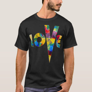 Liebe Hoch V Multicolor Abstrakte Regenbogenbriefe T-Shirt
