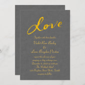 Liebe Hochzeit Einladung auf graue Linen (Vorne/Hinten)
