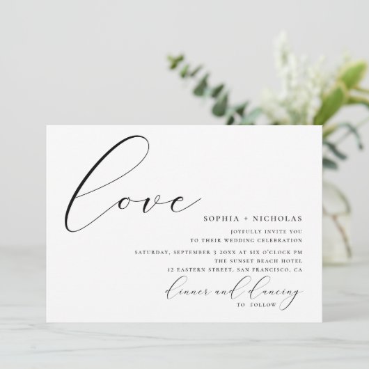 Liebe. Hochzeit in Schwarz-Weiß Einladung (Stehend Vorderseite)