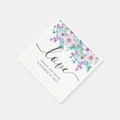 Liebe. Hochzeit mit lila und rosa Blumen Serviette (Ecke)