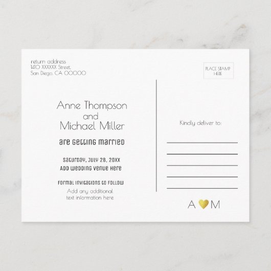 Liebe Hochzeit Postkarte für eine Save the Date ei (Rückseite)