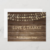 Liebe Hochzeit und dank rustikaler Holzsaitenleuch Postkarte (Vorne/Hinten)
