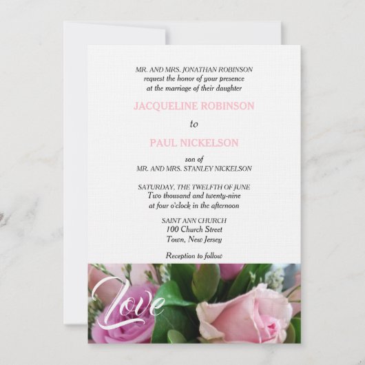 Liebe Hochzeit von hellrosa Rose Einladung (Vorderseite)