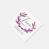 Liebe. Hochzeit von lila Blumenzitaten Serviette (Ecke)